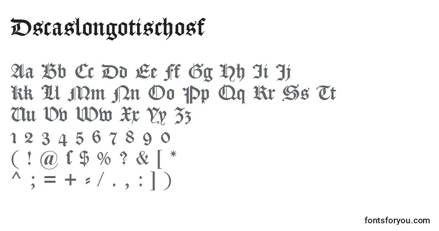 Czcionka Dscaslongotischosf – alfabet, cyfry, specjalne znaki