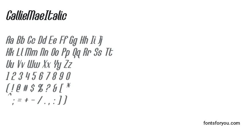 A fonte CallieMaeItalic – alfabeto, números, caracteres especiais