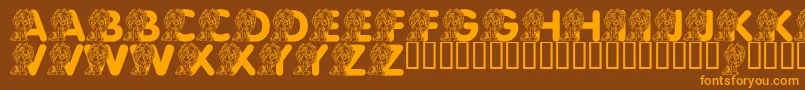 フォントLmsCuteCub – オレンジ色の文字が茶色の背景にあります。