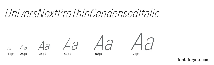 UniversNextProThinCondensedItalic Font Sizes