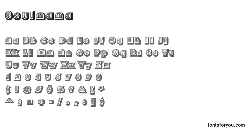 Czcionka Soulmama – alfabet, cyfry, specjalne znaki