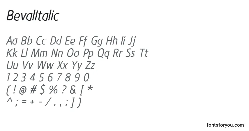 Fuente BevalItalic - alfabeto, números, caracteres especiales