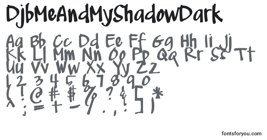 Czcionka DjbMeAndMyShadowDark – alfabet, cyfry, specjalne znaki