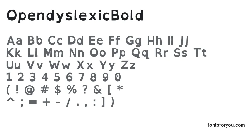 Schriftart OpendyslexicBold – Alphabet, Zahlen, spezielle Symbole