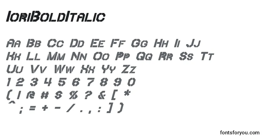 Czcionka IoriBoldItalic – alfabet, cyfry, specjalne znaki