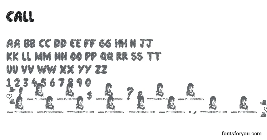 Czcionka Call – alfabet, cyfry, specjalne znaki