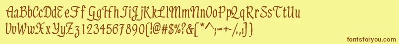 フォントElicitsskBold – 茶色の文字が黄色の背景にあります。