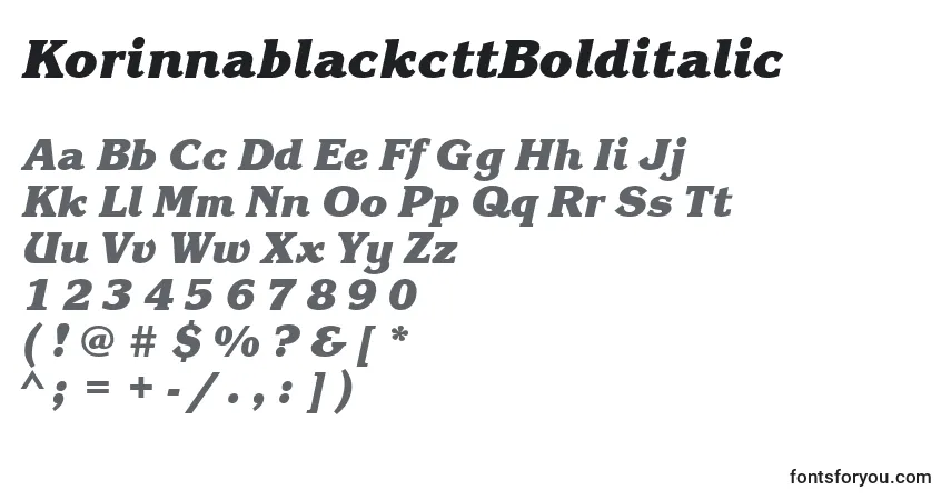 Schriftart KorinnablackcttBolditalic – Alphabet, Zahlen, spezielle Symbole