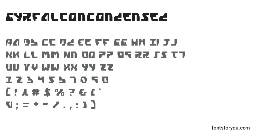 Schriftart GyrfalconCondensed – Alphabet, Zahlen, spezielle Symbole
