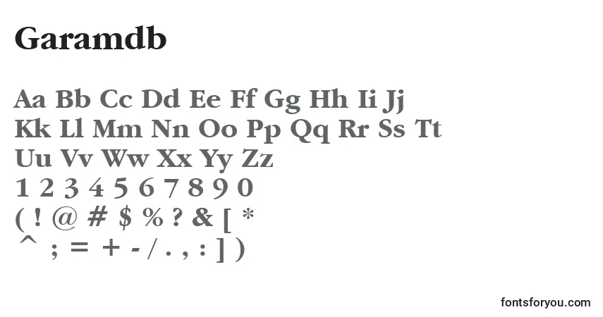 A fonte Garamdb – alfabeto, números, caracteres especiais
