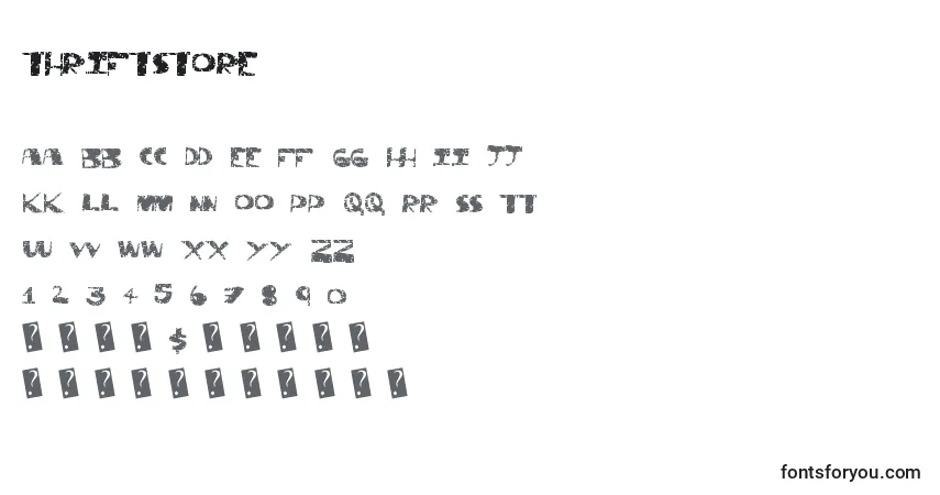 Schriftart Thriftstore – Alphabet, Zahlen, spezielle Symbole