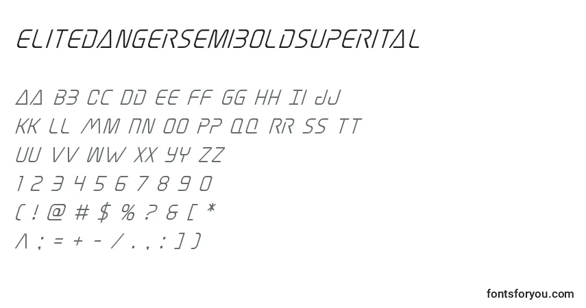 A fonte Elitedangersemiboldsuperital – alfabeto, números, caracteres especiais