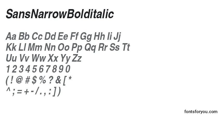 SansNarrowBolditalic-fontti – aakkoset, numerot, erikoismerkit