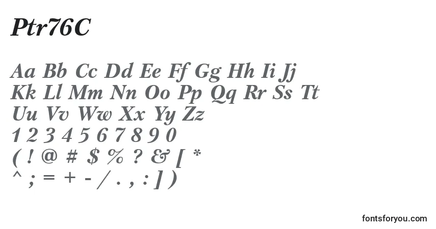 A fonte Ptr76C – alfabeto, números, caracteres especiais