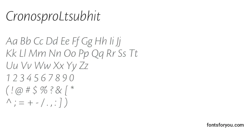A fonte CronosproLtsubhit – alfabeto, números, caracteres especiais