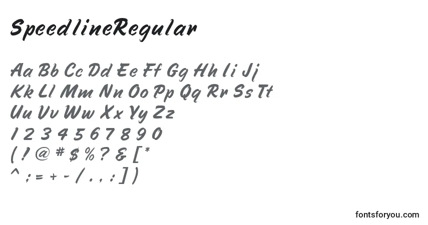 A fonte SpeedlineRegular – alfabeto, números, caracteres especiais