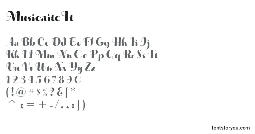 A fonte MusicaitcTt – alfabeto, números, caracteres especiais