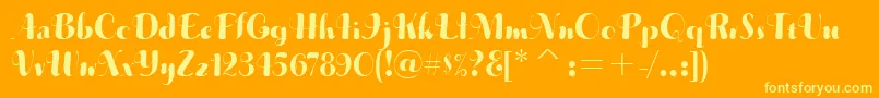 MusicaitcTt-Schriftart – Gelbe Schriften auf orangefarbenem Hintergrund