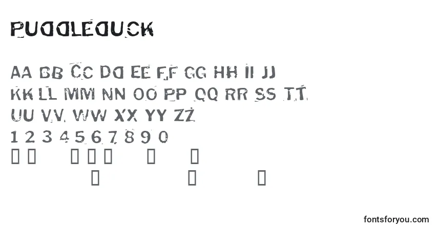 A fonte Puddleduck – alfabeto, números, caracteres especiais