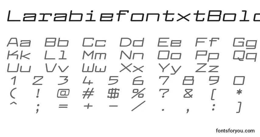A fonte LarabiefontxtBolditalic – alfabeto, números, caracteres especiais