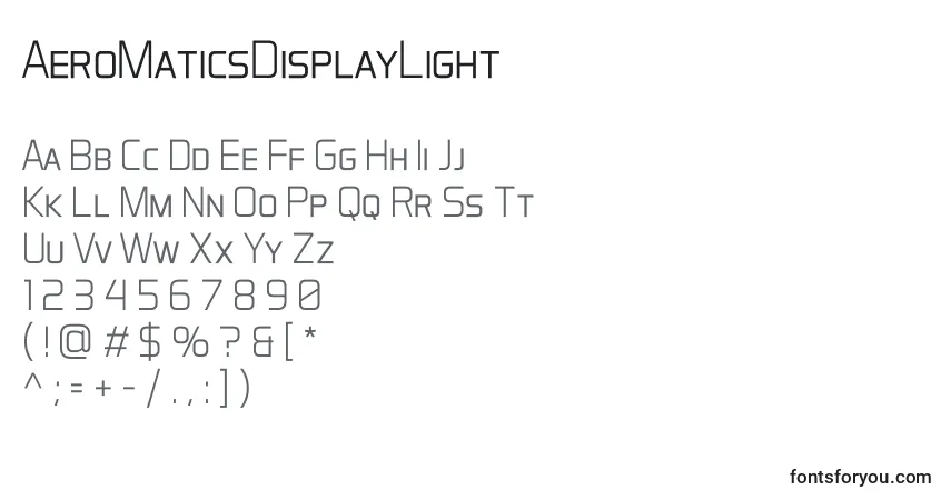 A fonte AeroMaticsDisplayLight – alfabeto, números, caracteres especiais