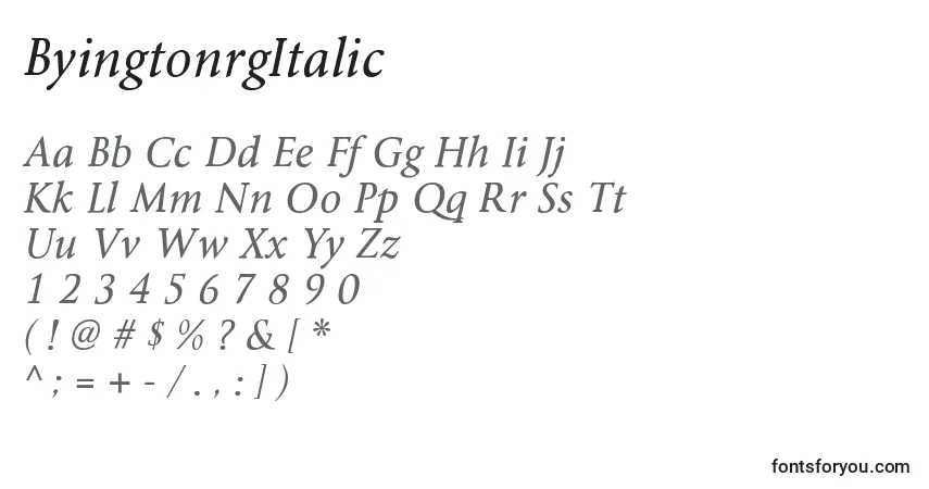 Schriftart ByingtonrgItalic – Alphabet, Zahlen, spezielle Symbole