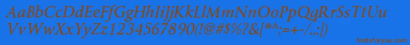 ByingtonrgItalic-Schriftart – Braune Schriften auf blauem Hintergrund