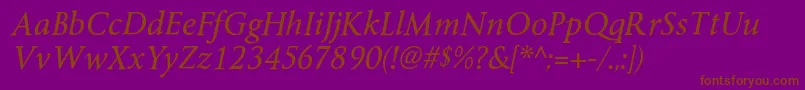 ByingtonrgItalic-Schriftart – Braune Schriften auf violettem Hintergrund