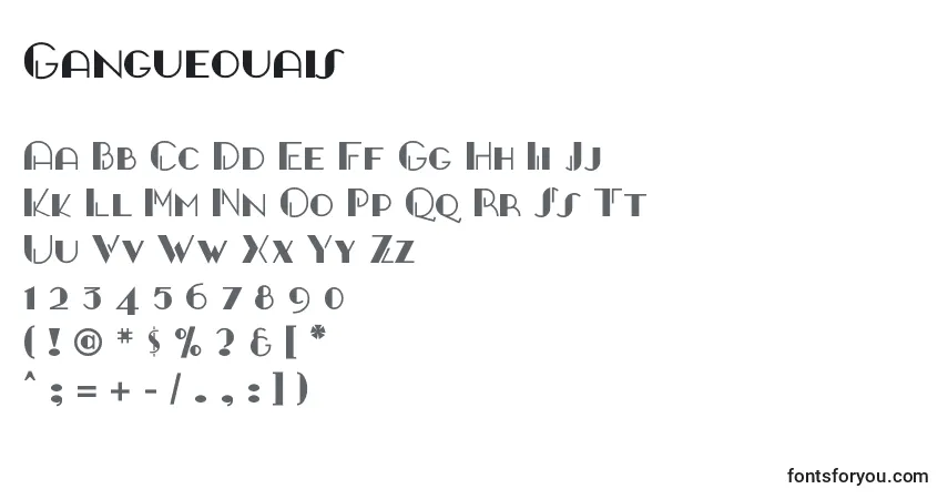 Czcionka Gangueouais – alfabet, cyfry, specjalne znaki