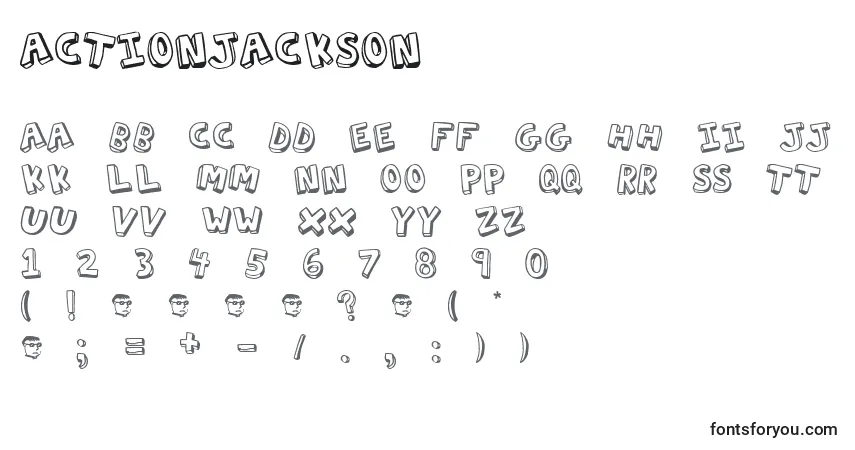 Schriftart ActionJackson – Alphabet, Zahlen, spezielle Symbole