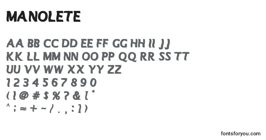 Шрифт Manolete – алфавит, цифры, специальные символы