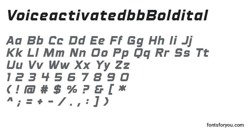 A fonte VoiceactivatedbbBoldital (45897) – alfabeto, números, caracteres especiais