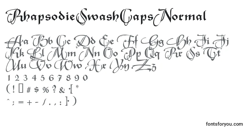 Schriftart RhapsodieSwashCapsNormal – Alphabet, Zahlen, spezielle Symbole
