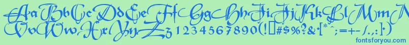 RhapsodieSwashCapsNormal Font – Blue Fonts on Green Background