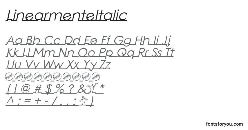 LinearmenteItalic font – alphabet, numbers, special characters