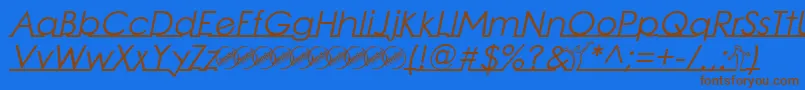 LinearmenteItalic-Schriftart – Braune Schriften auf blauem Hintergrund