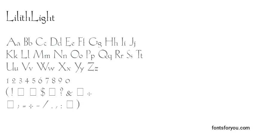 Schriftart LilithLight – Alphabet, Zahlen, spezielle Symbole