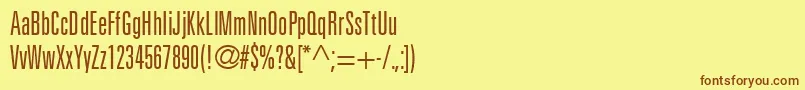 フォントNovaLightUltraSsiLightUltraCondensed – 茶色の文字が黄色の背景にあります。