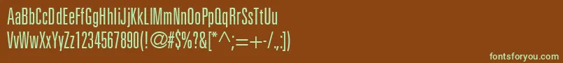 フォントNovaLightUltraSsiLightUltraCondensed – 緑色の文字が茶色の背景にあります。