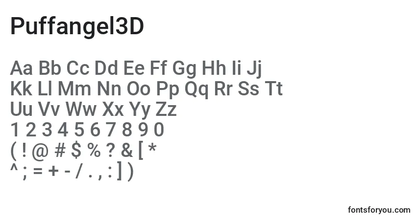 Czcionka Puffangel3D – alfabet, cyfry, specjalne znaki