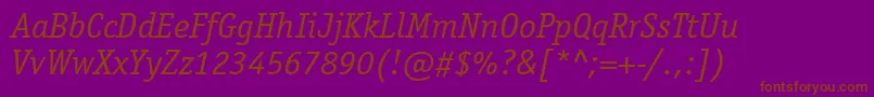 Saiba mais sobre a fonte ItcOfficinaSerifLtBookItalic Fonte ItcOfficinaSerifLtBookItalic – fontes marrons em um fundo roxo