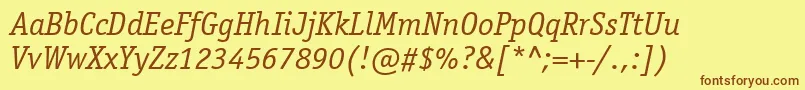 フォントItcOfficinaSerifLtBookItalic – 茶色の文字が黄色の背景にあります。