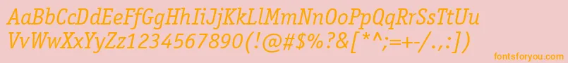 フォントItcOfficinaSerifLtBookItalic – オレンジの文字がピンクの背景にあります。