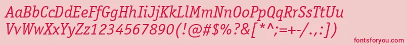 Weitere Informationen zur ItcOfficinaSerifLtBookItalic-Schriftart ItcOfficinaSerifLtBookItalic-Schriftart – Rote Schriften auf rosa Hintergrund