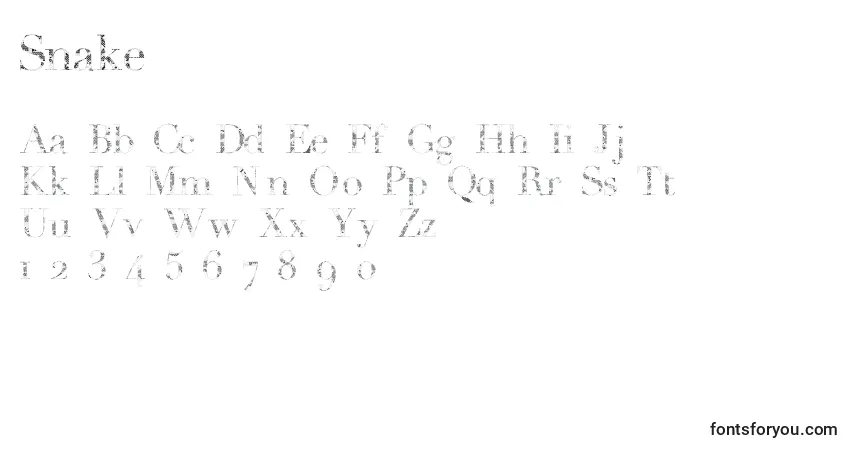 Czcionka Snake – alfabet, cyfry, specjalne znaki