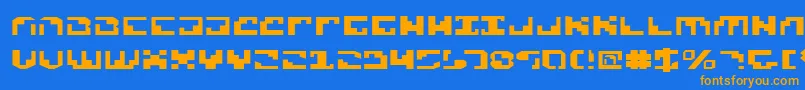 フォントXenov2e – オレンジ色の文字が青い背景にあります。