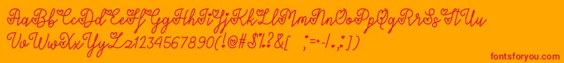 LoversInFebruaryOtf-Schriftart – Rote Schriften auf orangefarbenem Hintergrund