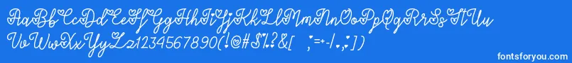 LoversInFebruaryOtf-Schriftart – Weiße Schriften auf blauem Hintergrund