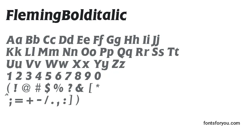 Czcionka FlemingBolditalic – alfabet, cyfry, specjalne znaki