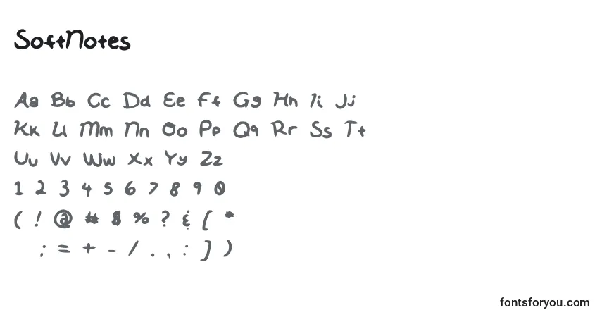 A fonte SoftNotes – alfabeto, números, caracteres especiais